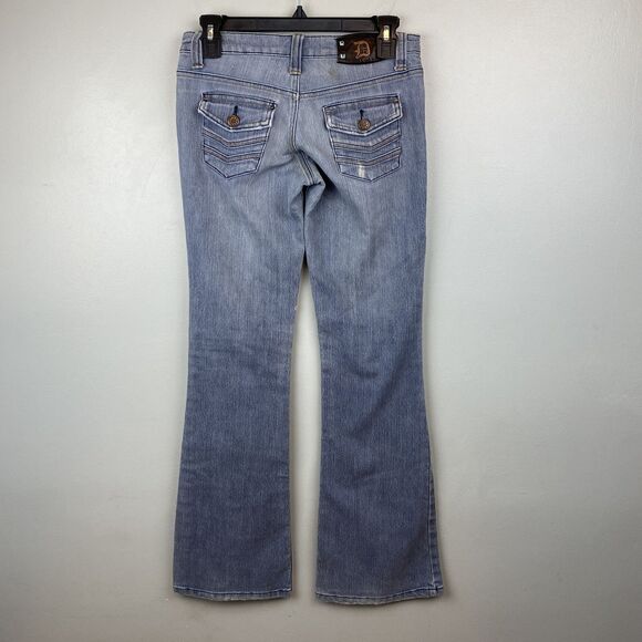 Dollhouse Jeans Womens 5 Blue Flare Bootcut Denim Stretch Y2K Button Pockets - Picture 4 of 15